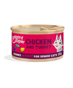 EC FELINE SENIOR TROCITOS PAVO Y POLLO LATA 18X85G