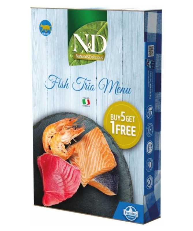 N&D NATURAL CAT FISH TRIO MENU 6X70G (5+1)